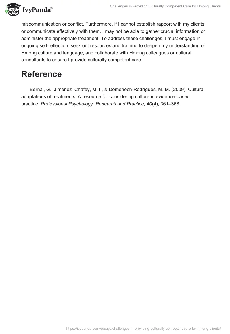 Challenges in Providing Culturally Competent Care for Hmong Clients. Page 2