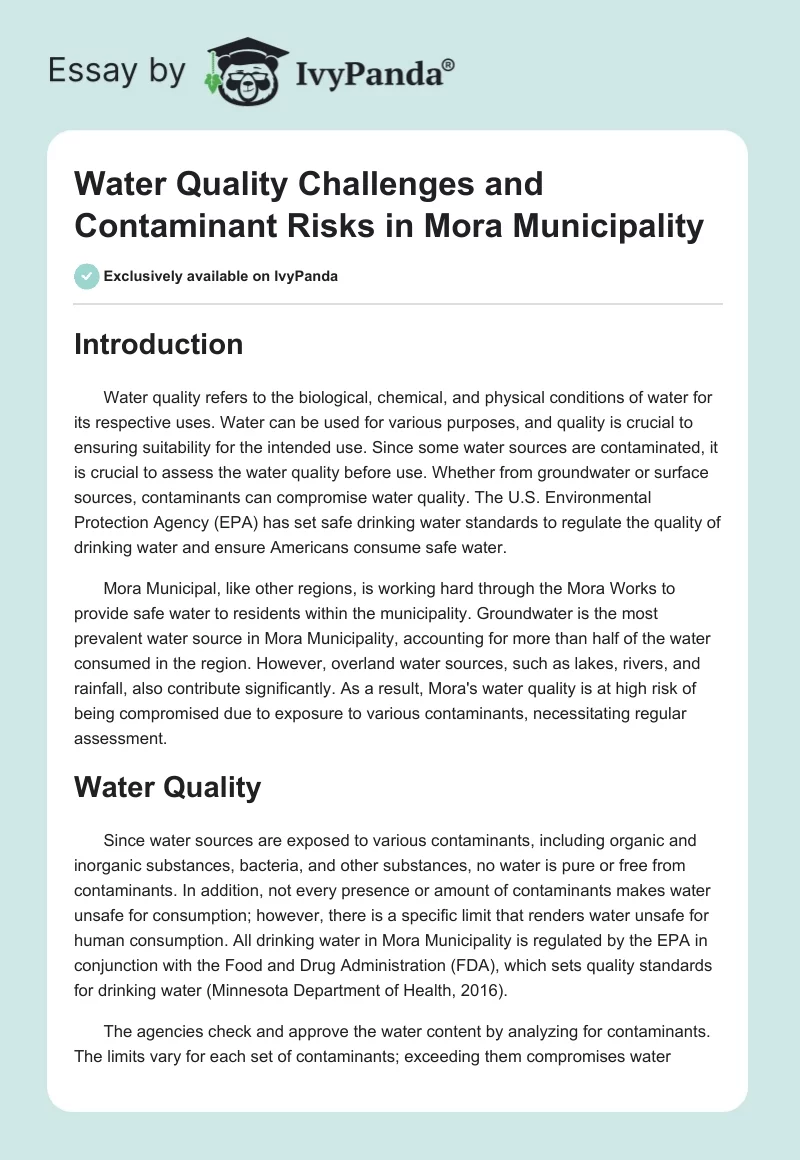 Water Quality Challenges and Contaminant Risks in Mora Municipality. Page 1