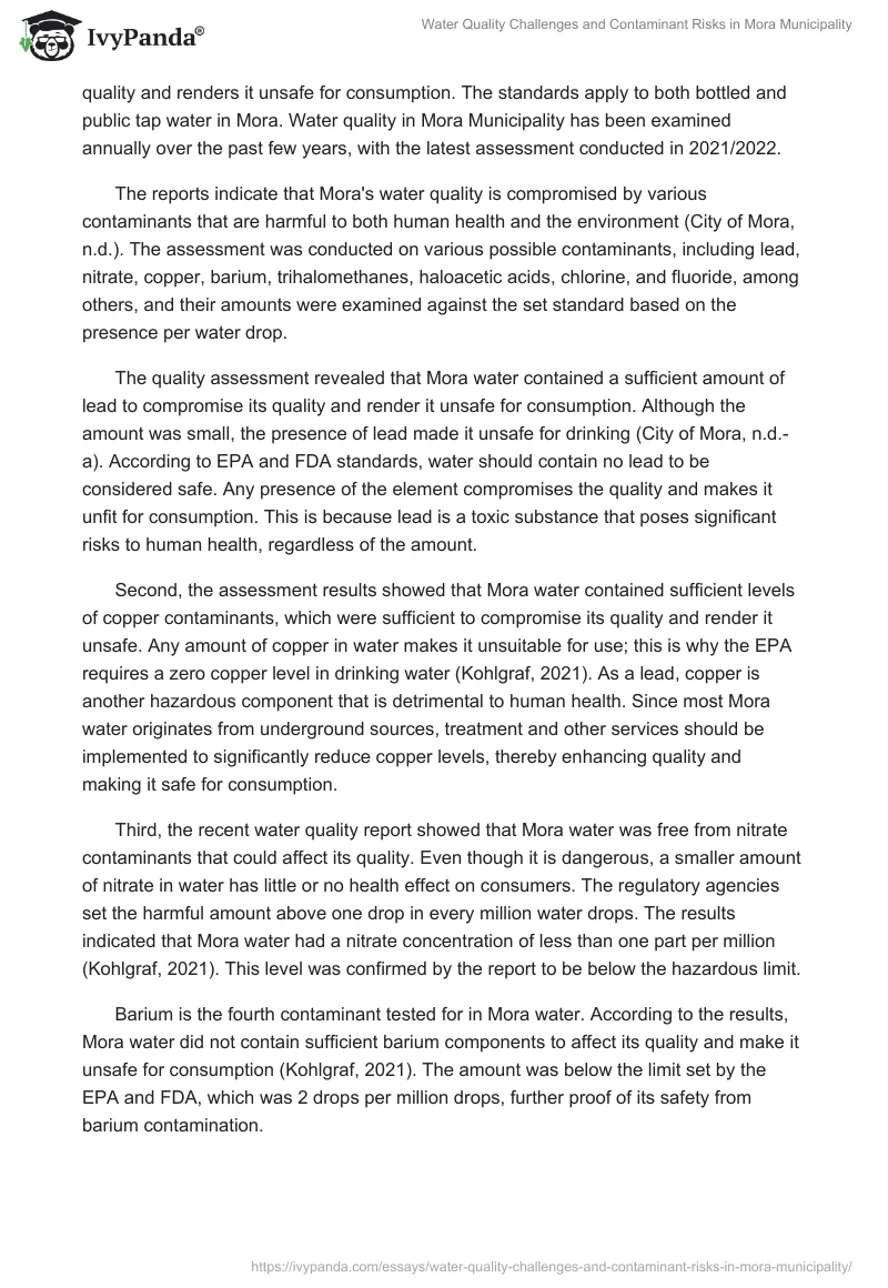Water Quality Challenges and Contaminant Risks in Mora Municipality. Page 2