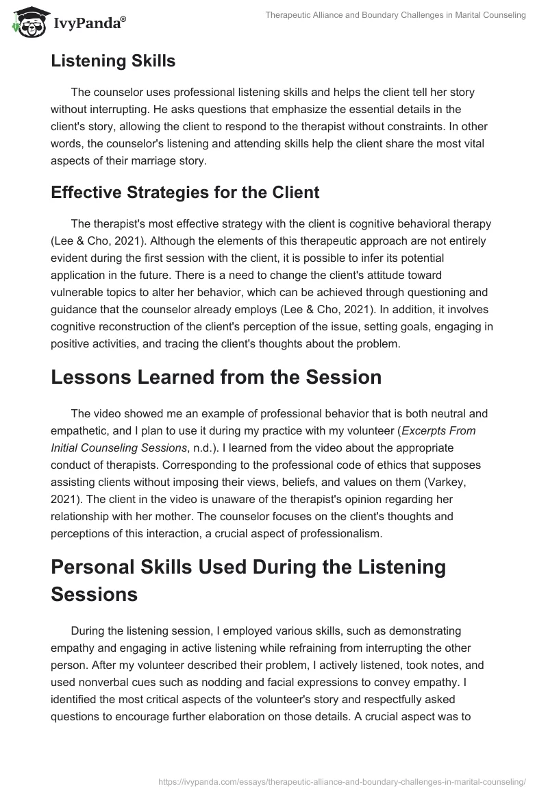 Therapeutic Alliance and Boundary Challenges in Marital Counseling. Page 2