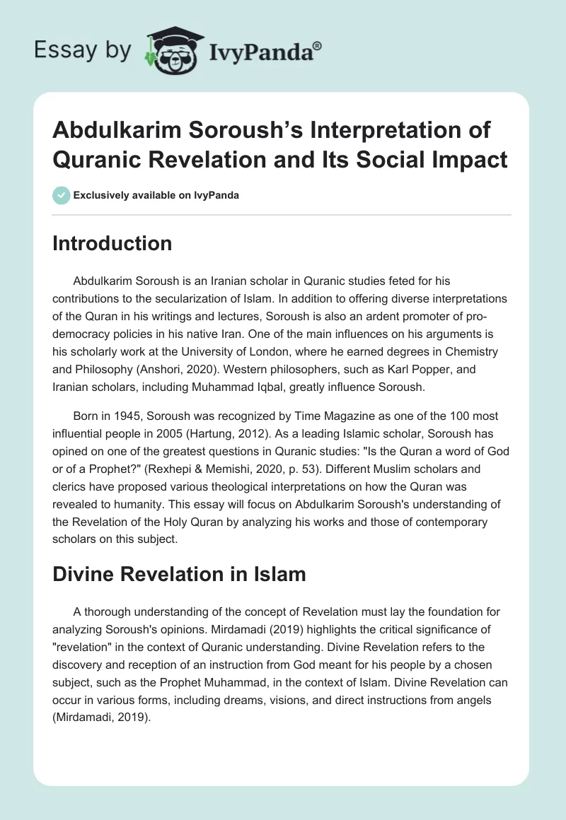 Abdulkarim Soroush’s Interpretation of Quranic Revelation and Its Social Impact. Page 1