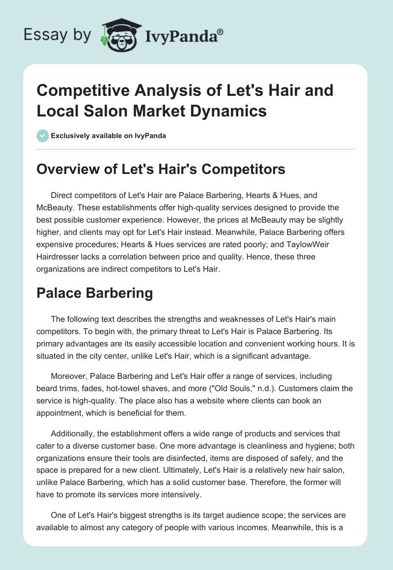 Competitive Analysis of Let's Hair and Local Salon Market Dynamics. Page 1