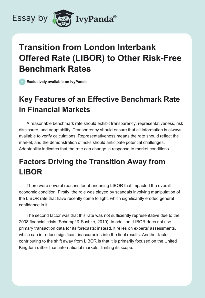 Transition from London Interbank Offered Rate (LIBOR) to Other Risk-Free Benchmark Rates. Page 1