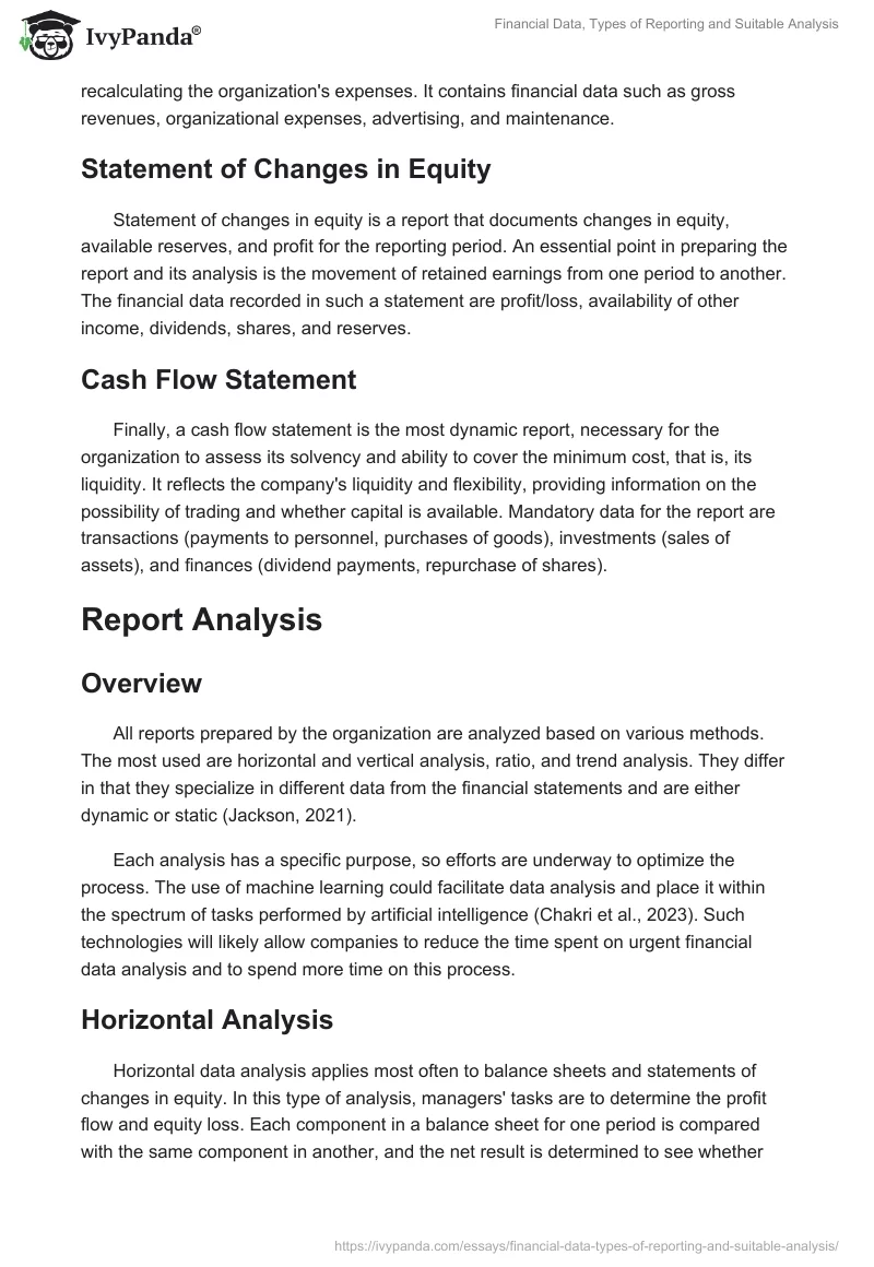 Financial Data, Types of Reporting and Suitable Analysis. Page 2