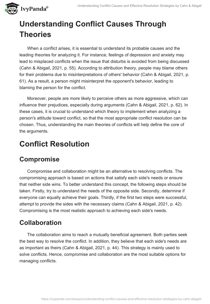 Understanding Conflict Causes and Effective Resolution Strategies by Cahn & Abigail. Page 2