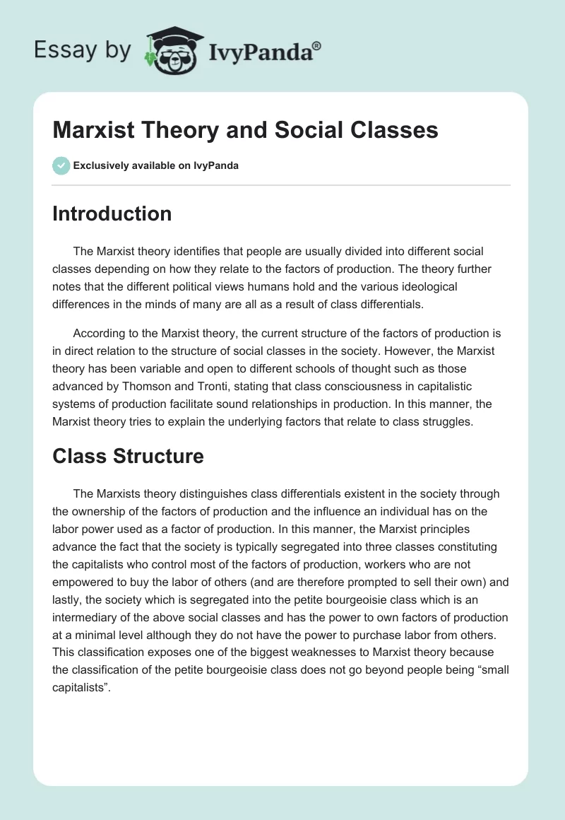 Marxist Theory and Social Classes. Page 1