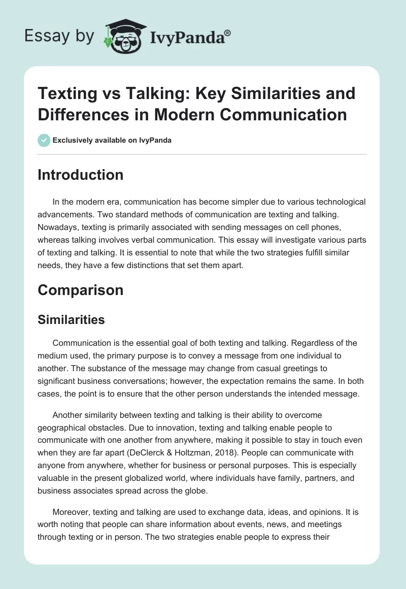 Texting vs Talking: Key Similarities and Differences in Modern Communication. Page 1