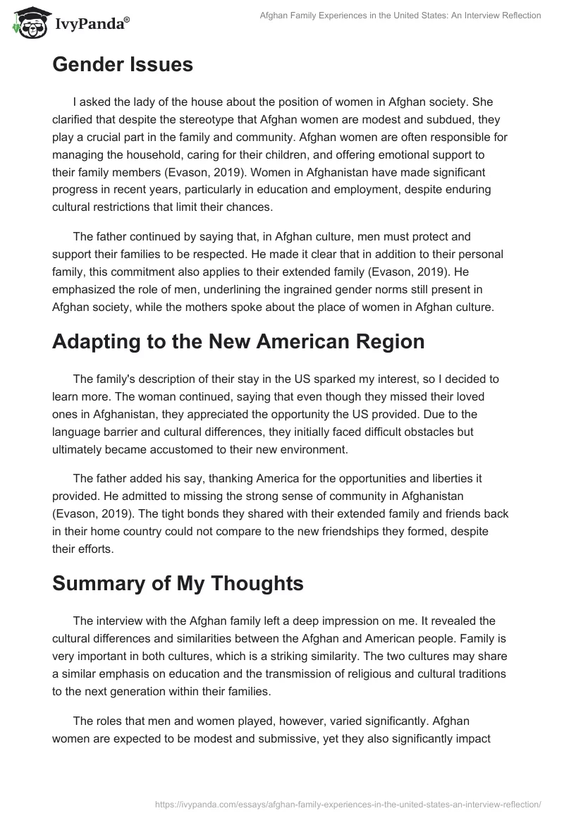 Afghan Family Experiences in the United States: An Interview Reflection. Page 2