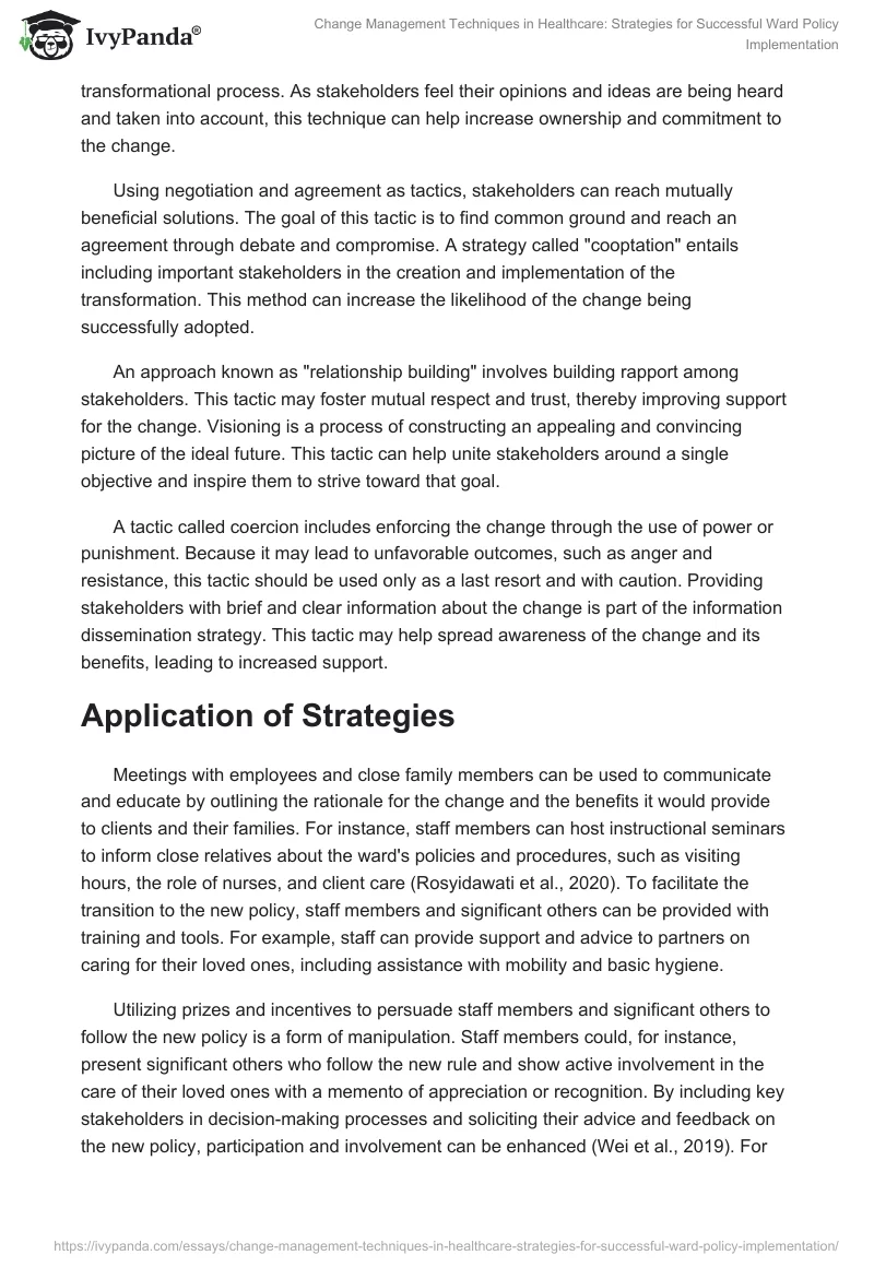 Change Management Techniques in Healthcare: Strategies for Successful Ward Policy Implementation. Page 2