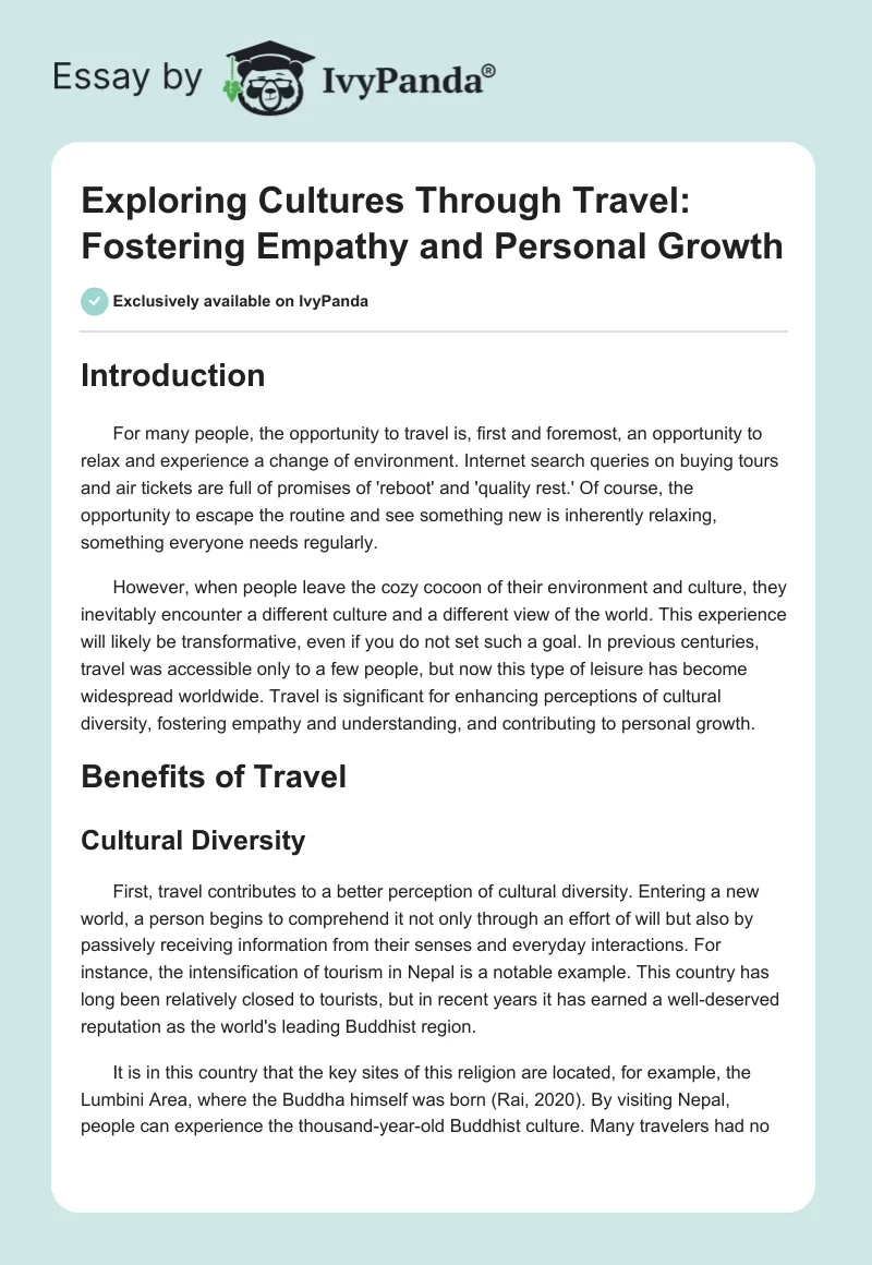 Exploring Cultures Through Travel: Fostering Empathy and Personal Growth. Page 1