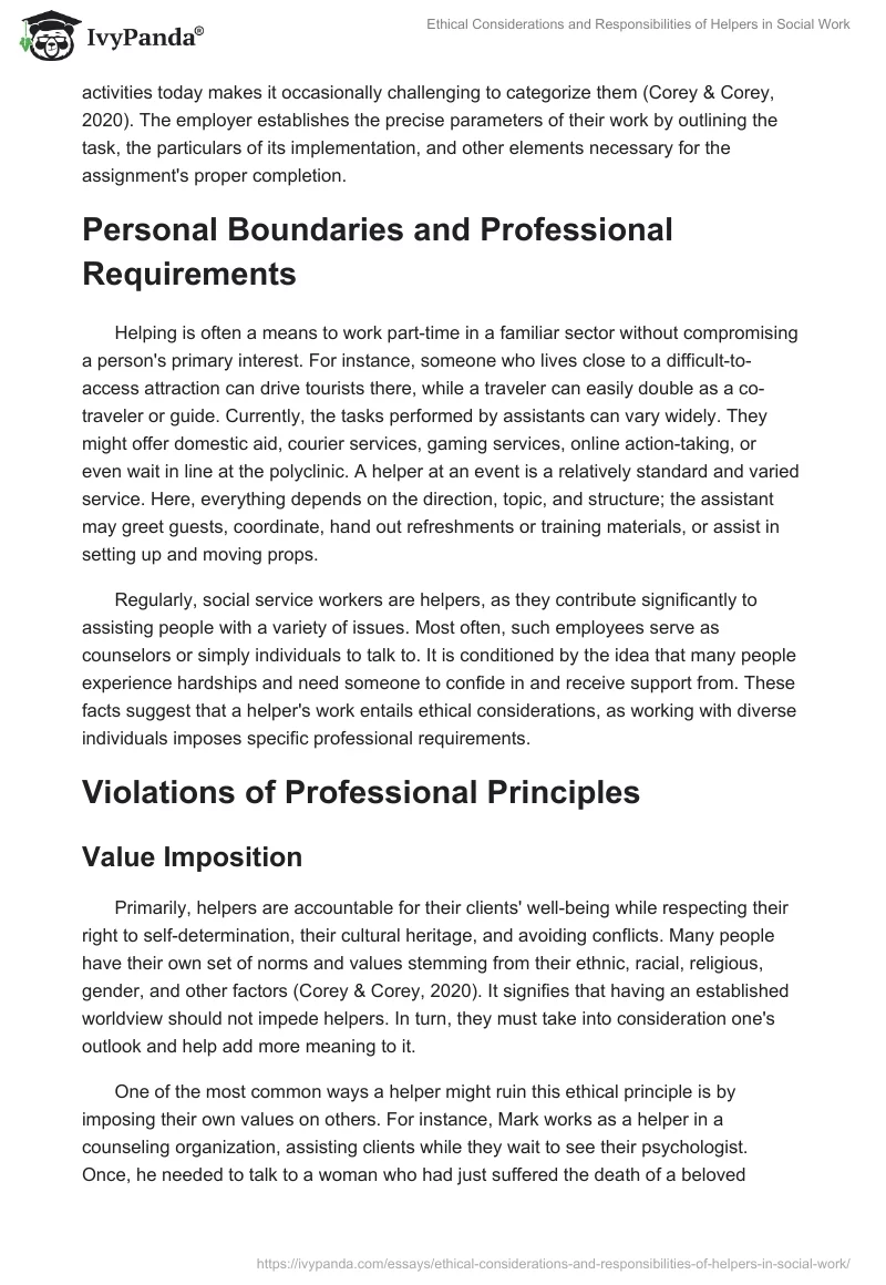 Ethical Considerations and Responsibilities of Helpers in Social Work. Page 2