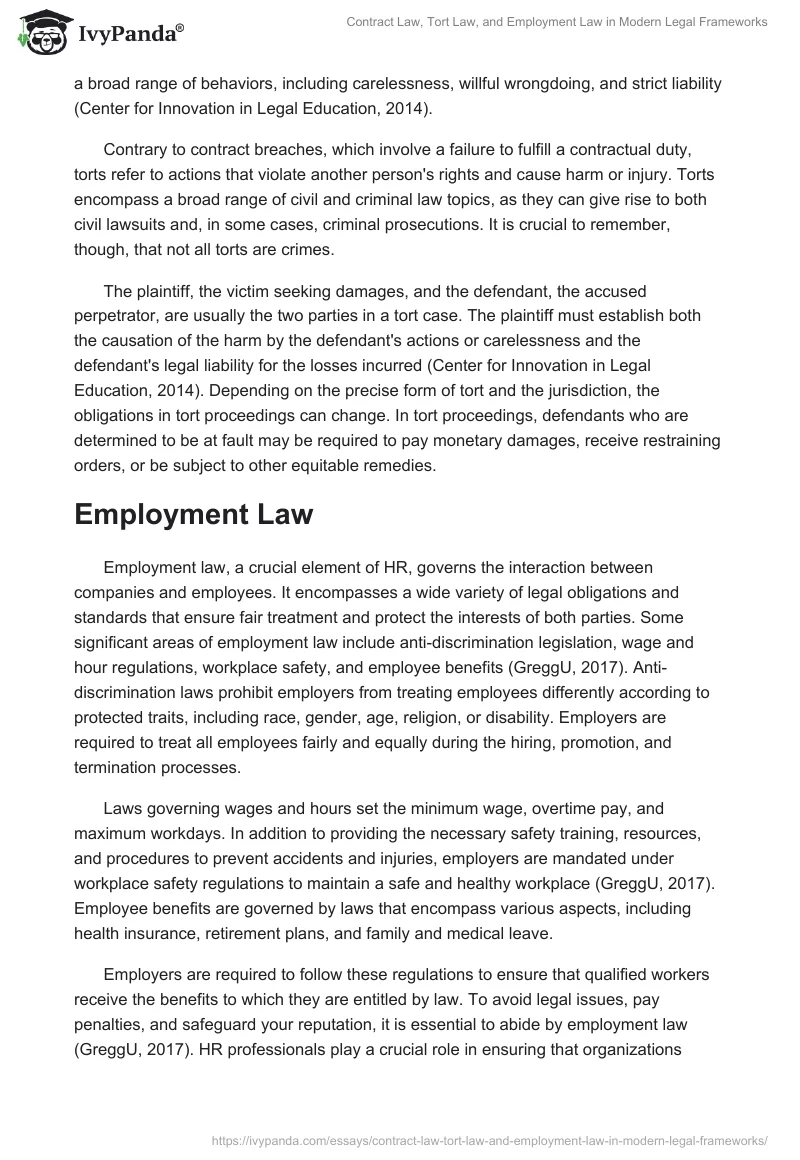 Contract Law, Tort Law, and Employment Law in Modern Legal Frameworks. Page 2