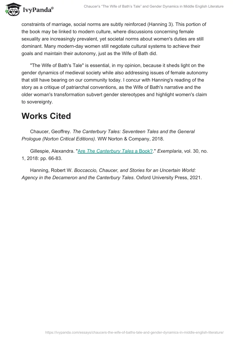 Chaucer’s “The Wife of Bath’s Tale” and Gender Dynamics in Middle English Literature. Page 2
