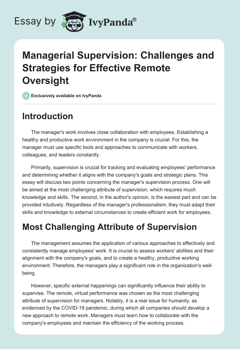Managerial Supervision: Challenges and Strategies for Effective Remote Oversight. Page 1