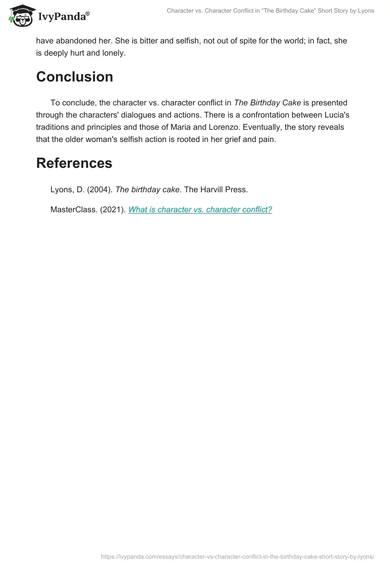 Character vs. Character Conflict in “The Birthday Cake” Short Story by Lyons. Page 2