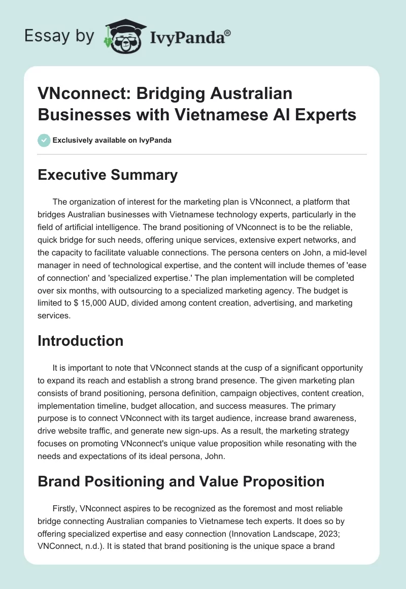 VNconnect: Bridging Australian Businesses with Vietnamese AI Experts. Page 1
