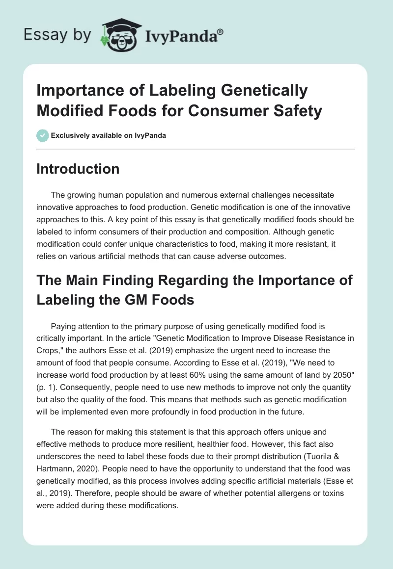 Importance of Labeling Genetically Modified Foods for Consumer Safety. Page 1