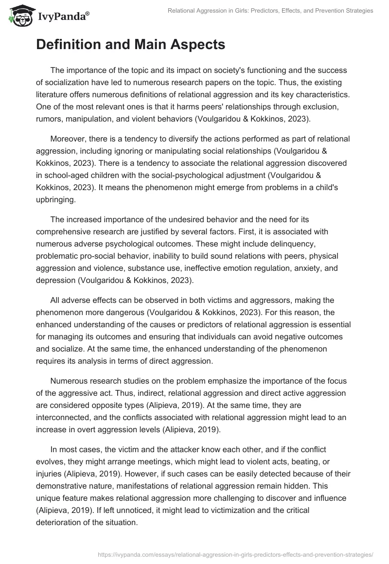 Relational Aggression in Girls: Predictors, Effects, and Prevention Strategies. Page 2