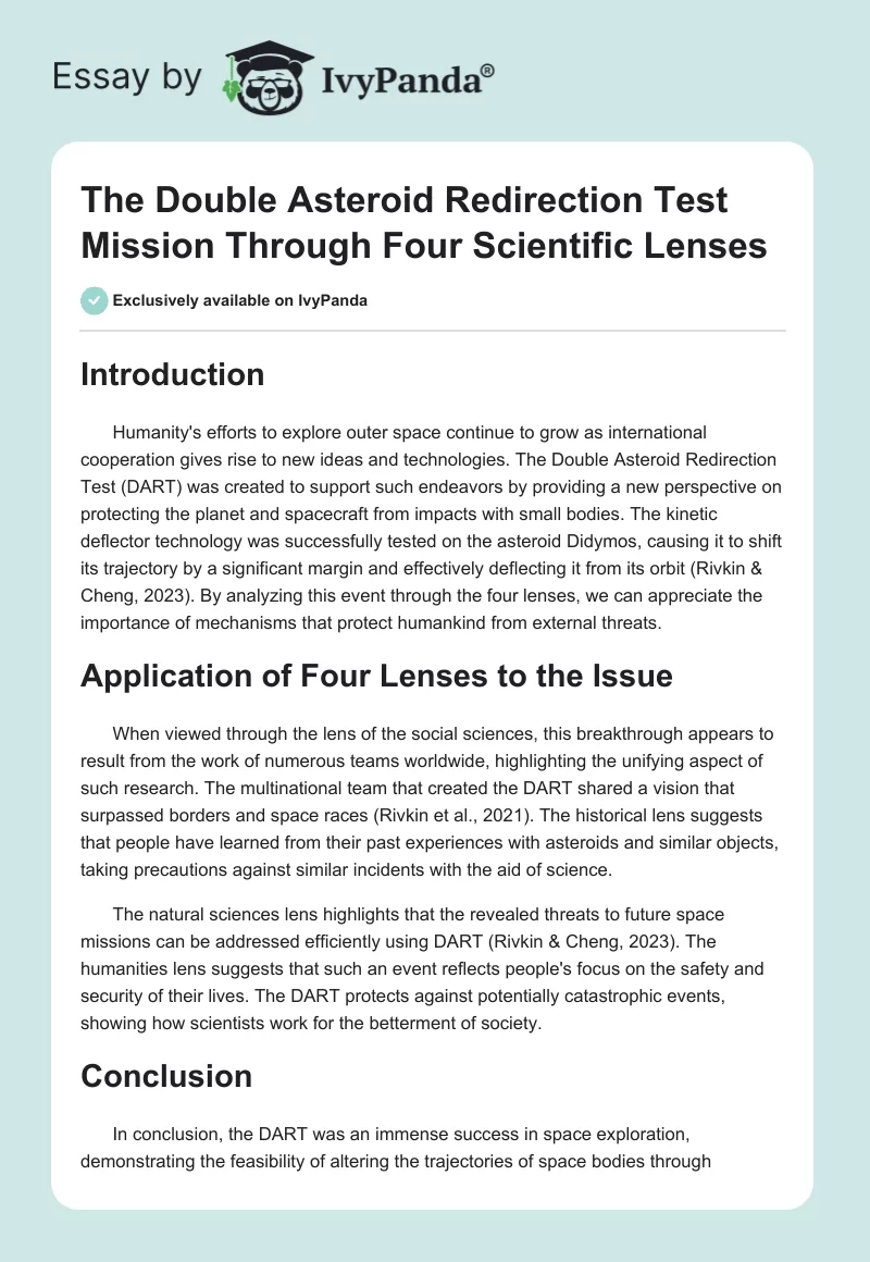 The Double Asteroid Redirection Test Mission Through Four Scientific Lenses. Page 1