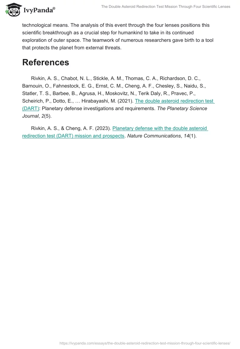 The Double Asteroid Redirection Test Mission Through Four Scientific Lenses. Page 2