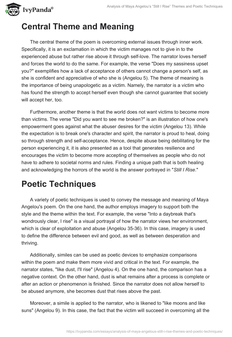 Analysis of Maya Angelou’s “Still I Rise” Themes and Poetic Techniques. Page 2