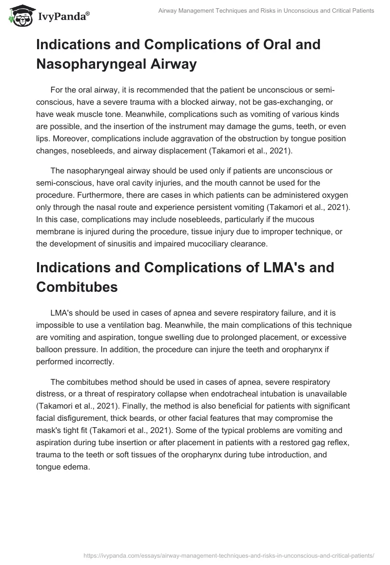 Airway Management Techniques and Risks in Unconscious and Critical Patients. Page 2