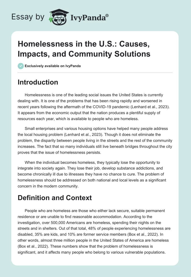 Homelessness in the U.S.: Causes, Impacts, and Community Solutions. Page 1