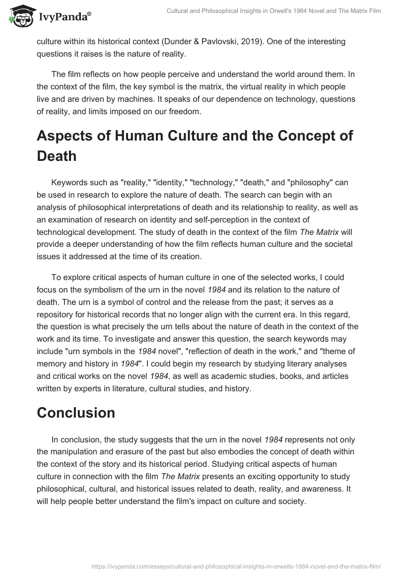 Cultural and Philosophical Insights in Orwell's 1984 Novel and The Matrix Film. Page 2