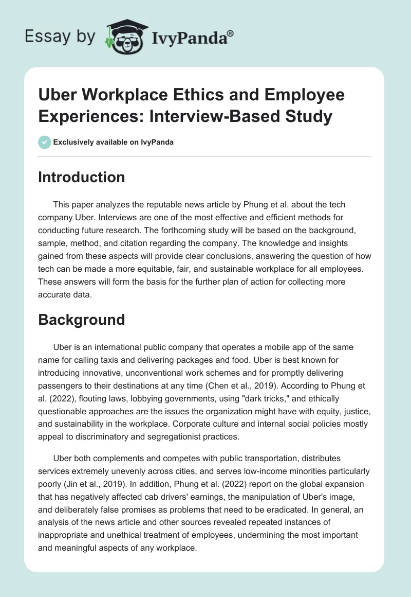 Uber Workplace Ethics and Employee Experiences: Interview-Based Study. Page 1