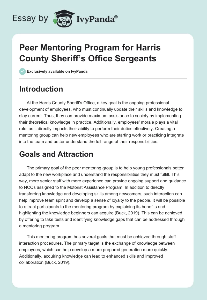 Peer Mentoring Program for Harris County Sheriff’s Office Sergeants. Page 1
