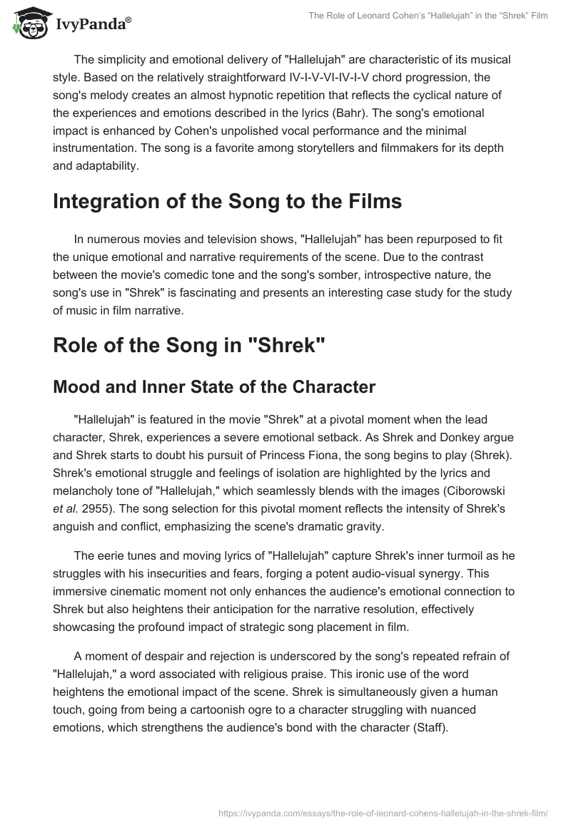 The Role of Leonard Cohen’s “Hallelujah” in the “Shrek” Film. Page 2