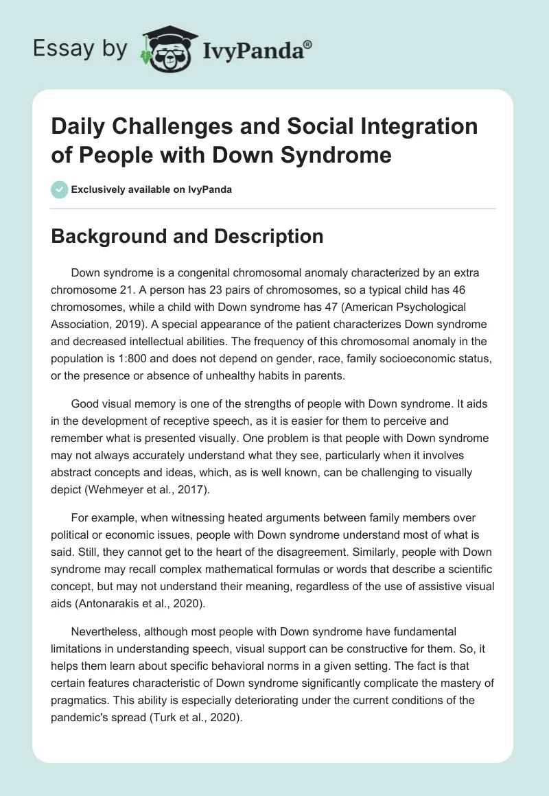 Daily Challenges and Social Integration of People with Down Syndrome. Page 1