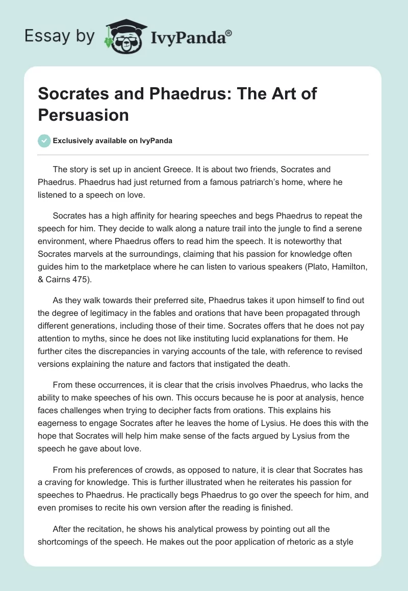 Socrates and Phaedrus: The Art of Persuasion. Page 1