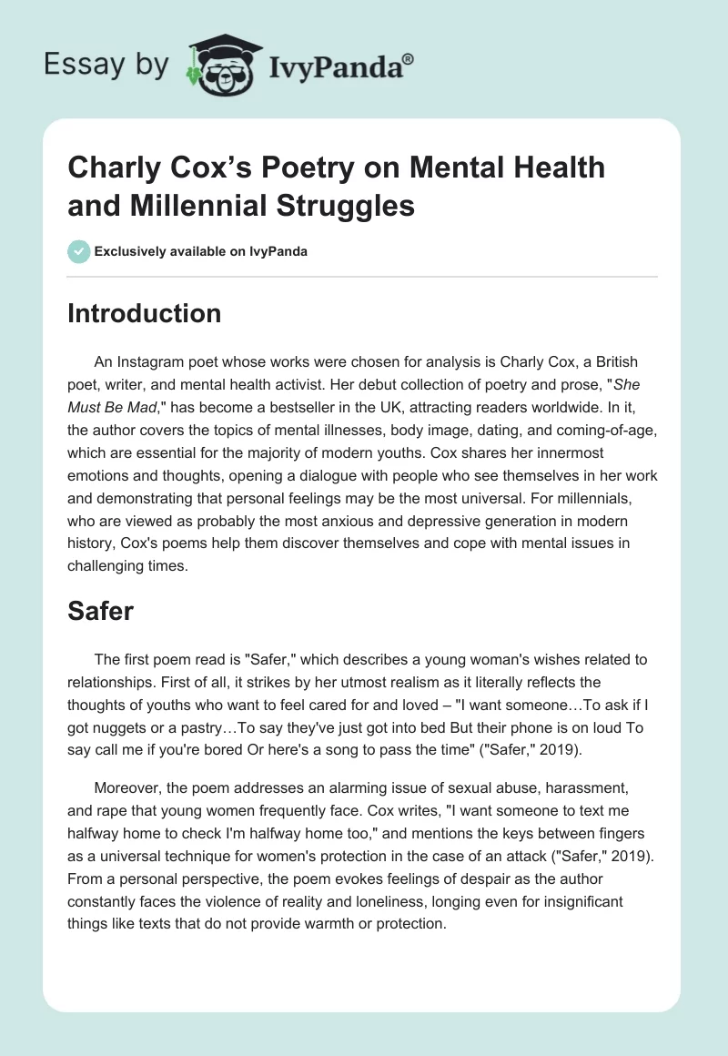 Charly Cox’s Poetry on Mental Health and Millennial Struggles. Page 1