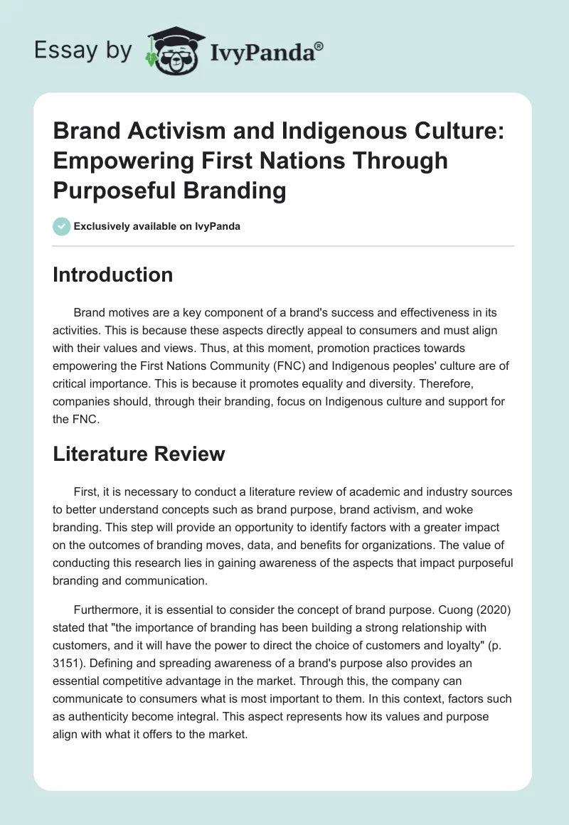 Brand Activism and Indigenous Culture: Empowering First Nations Through Purposeful Branding. Page 1