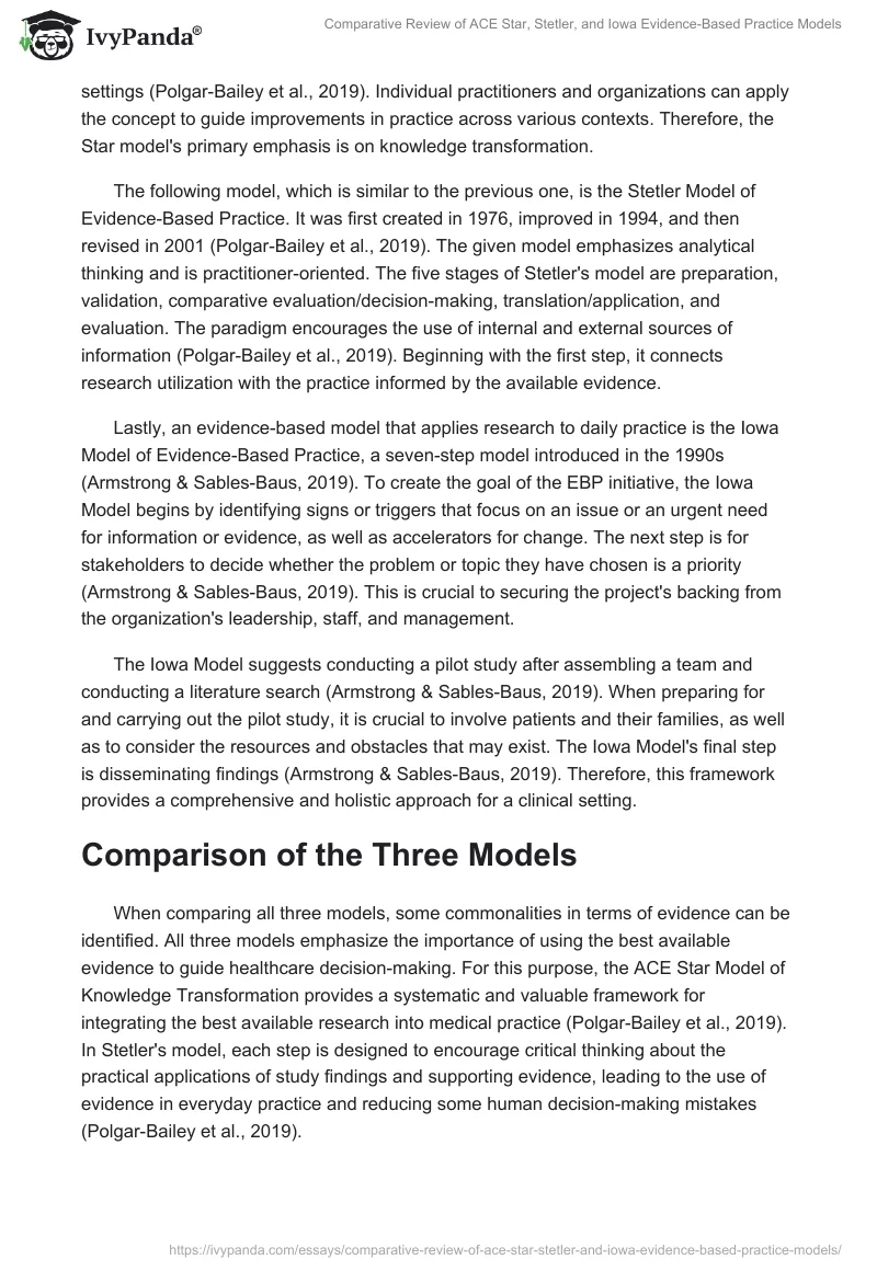 Comparative Review of ACE Star, Stetler, and Iowa Evidence-Based Practice Models. Page 2