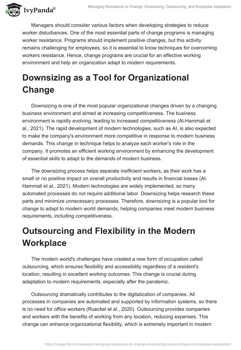 Managing Resistance to Change: Downsizing, Outsourcing, and Employee Adaptation. Page 2