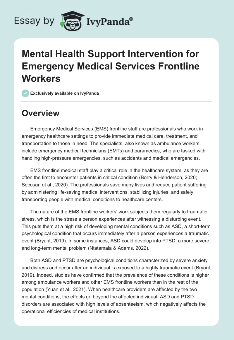 Mental Health Support Intervention for Emergency Medical Services Frontline Workers. Page 1