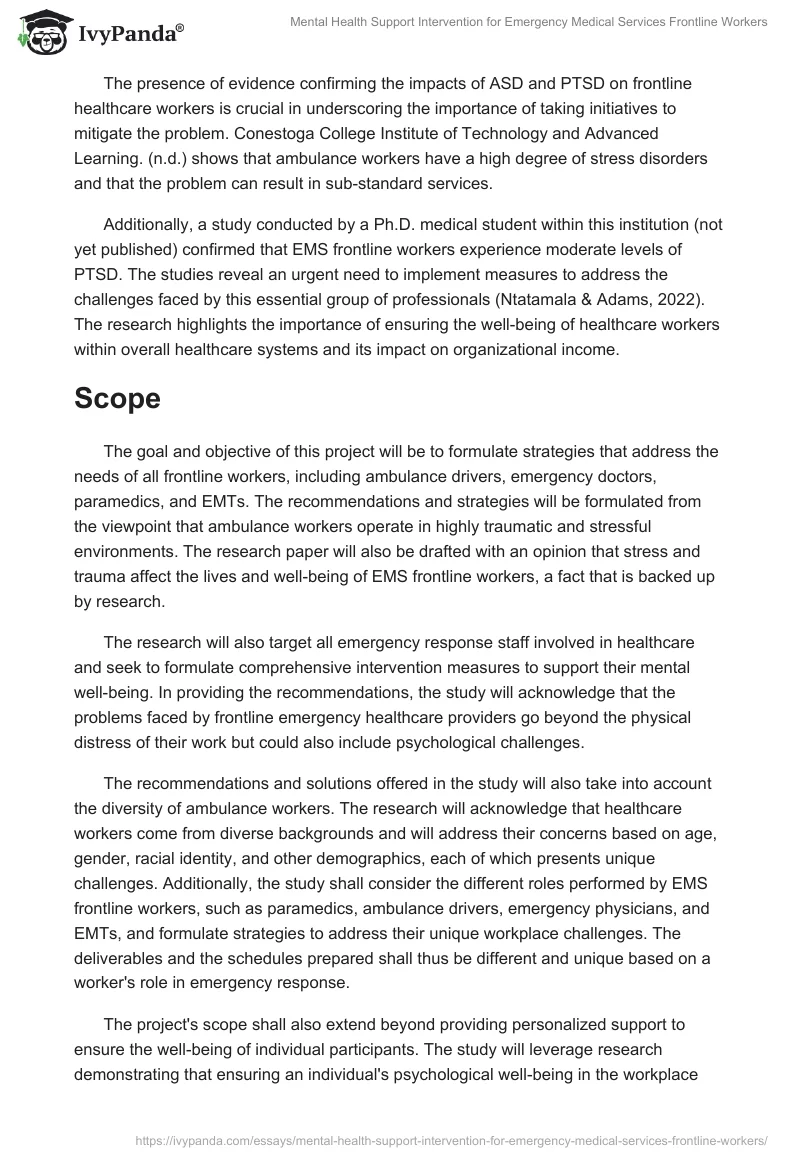 Mental Health Support Intervention for Emergency Medical Services Frontline Workers. Page 2