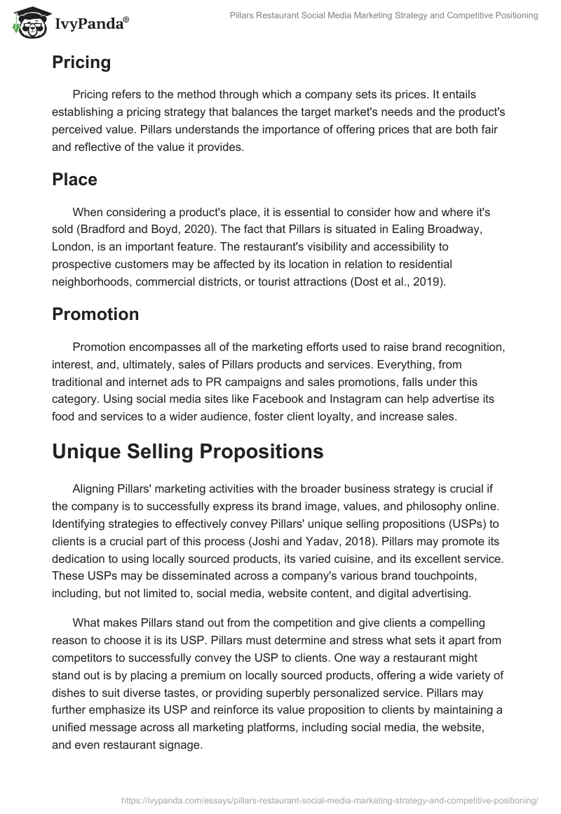 Pillars Restaurant Social Media Marketing Strategy and Competitive Positioning. Page 2
