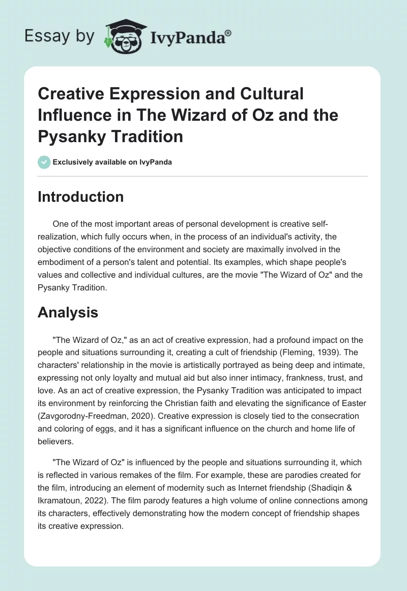 Creative Expression and Cultural Influence in "The Wizard of Oz" and the Pysanky Tradition. Page 1