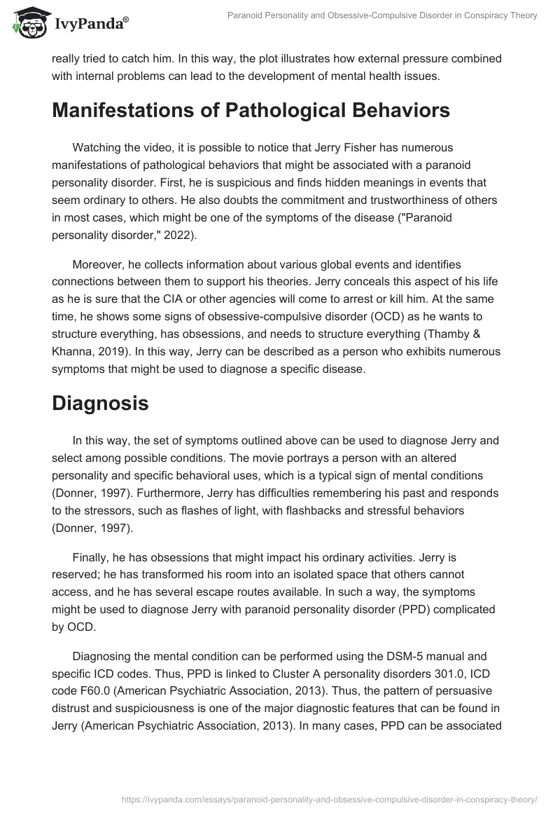 Paranoid Personality and Obsessive-Compulsive Disorder in "Conspiracy Theory". Page 2