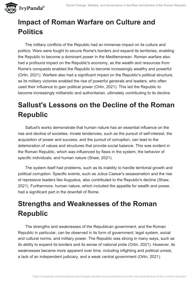 Social Change, Warfare, and Governance in the Rise and Decline of the Roman Republic. Page 2
