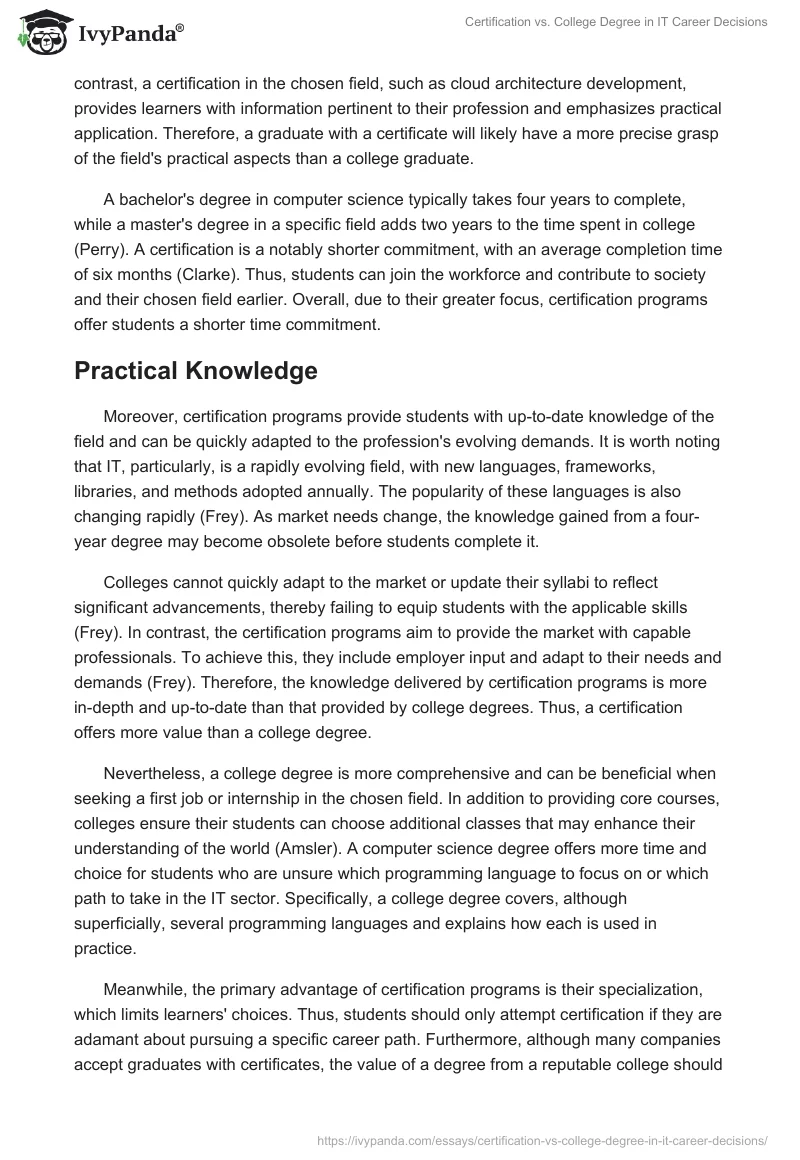 Certification vs. College Degree in IT Career Decisions. Page 2
