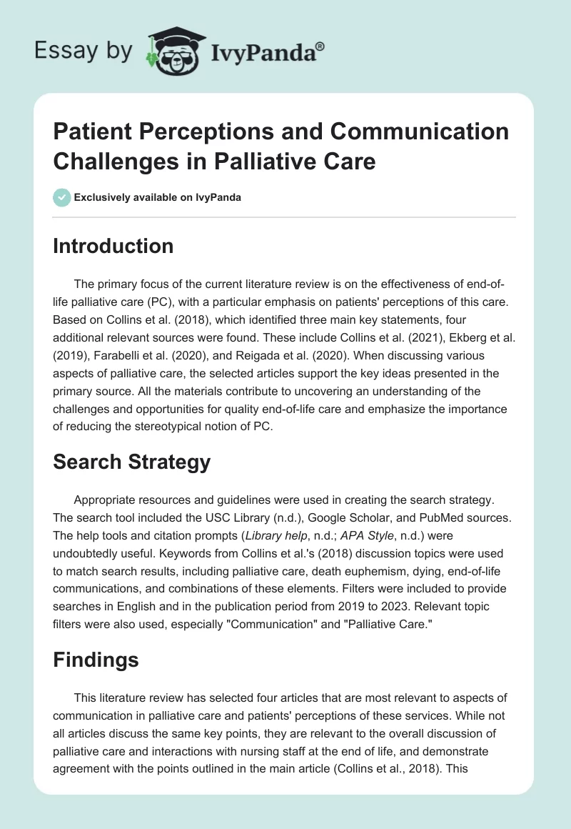 Patient Perceptions and Communication Challenges in Palliative Care. Page 1