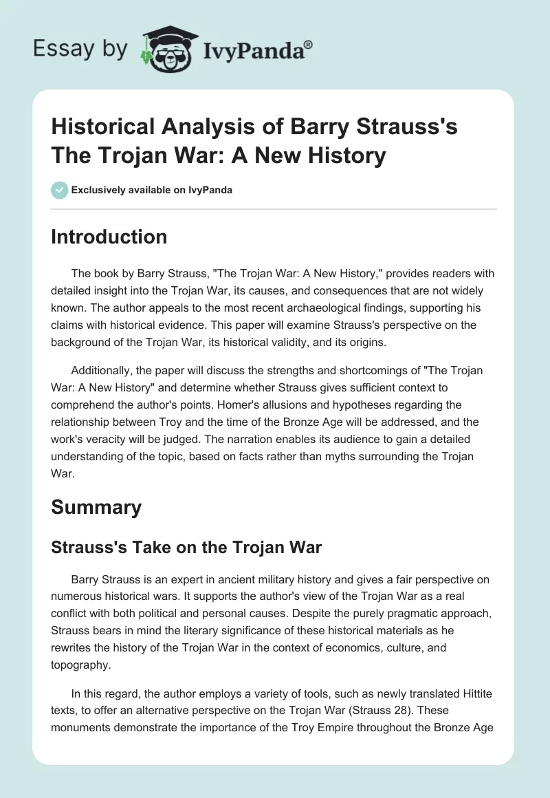 Historical Analysis of Barry Strauss's "The Trojan War: A New History". Page 1