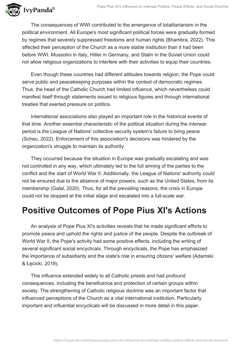 Pope Pius XI’s Influence on Interwar Politics, Peace Efforts, and Social Doctrine. Page 2