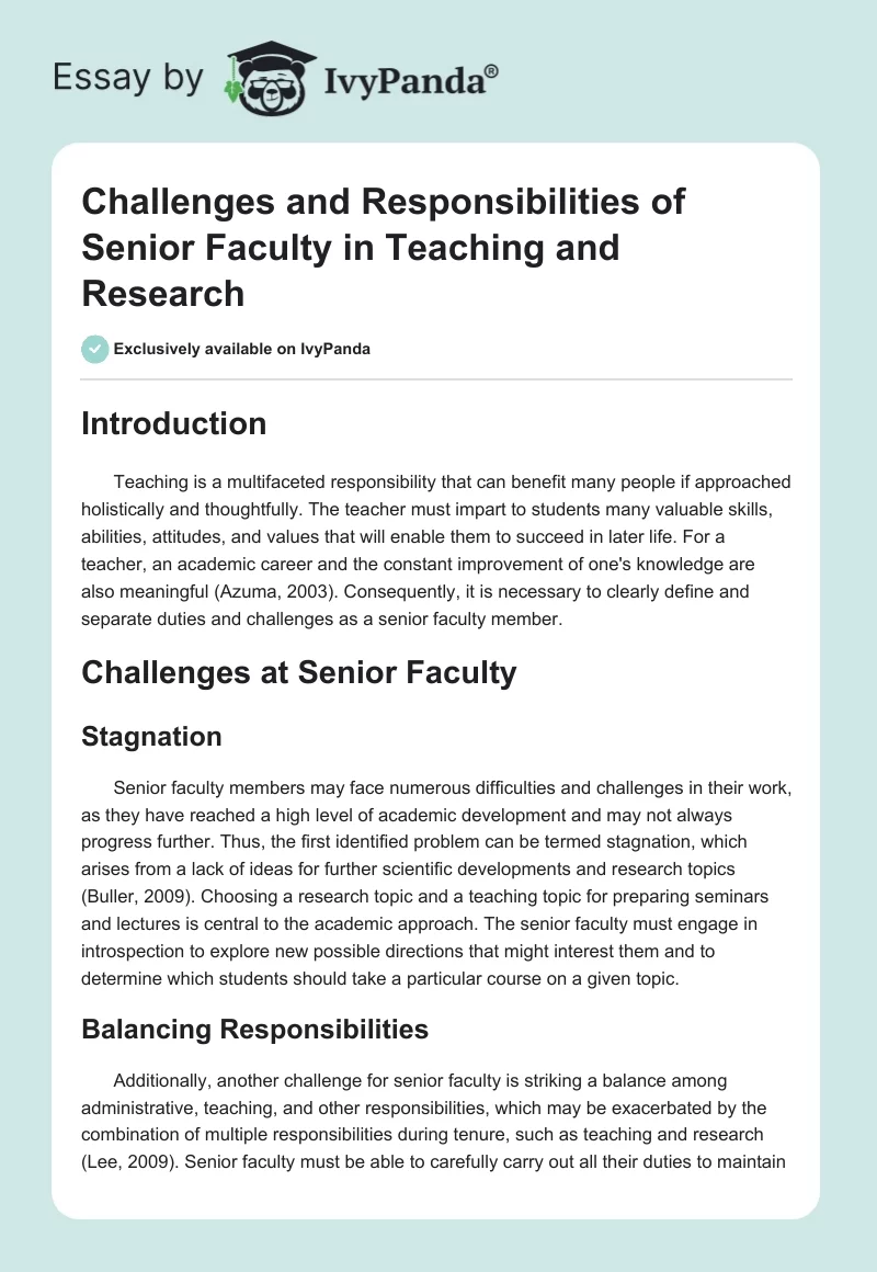 Challenges and Responsibilities of Senior Faculty in Teaching and Research. Page 1
