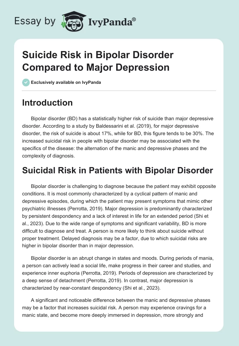 Suicide Risk in Bipolar Disorder Compared to Major Depression. Page 1