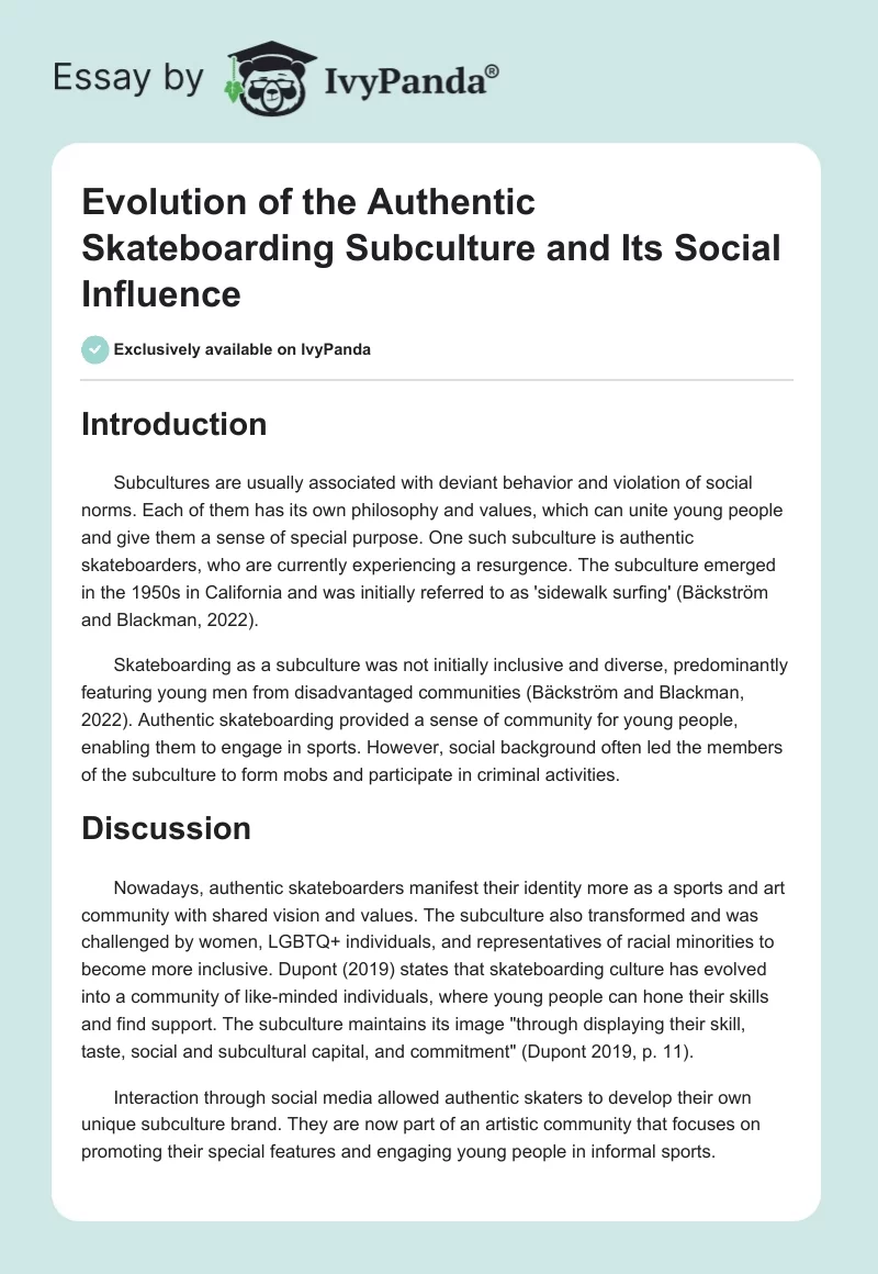 Evolution of the Authentic Skateboarding Subculture and Its Social Influence. Page 1